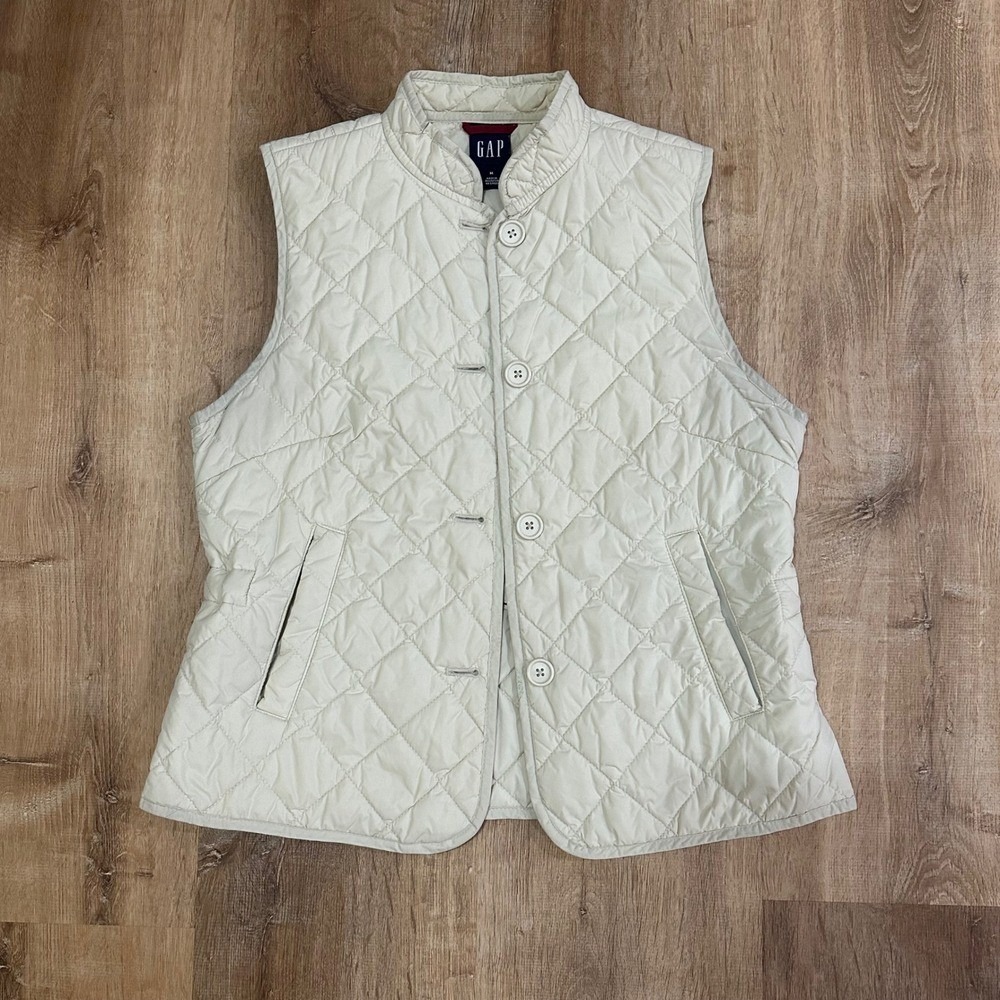 Gap | Women's Creamβ Off White Button Front Mock Neck Quilted Vest, Size M